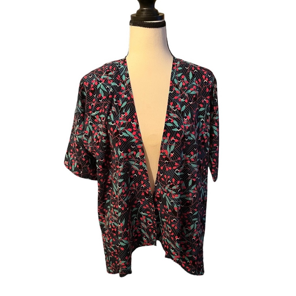 Lularoe Lula Roe Bianka Kimono Wrap Cardigan Leaf Leaves Multicolor Pink Teal